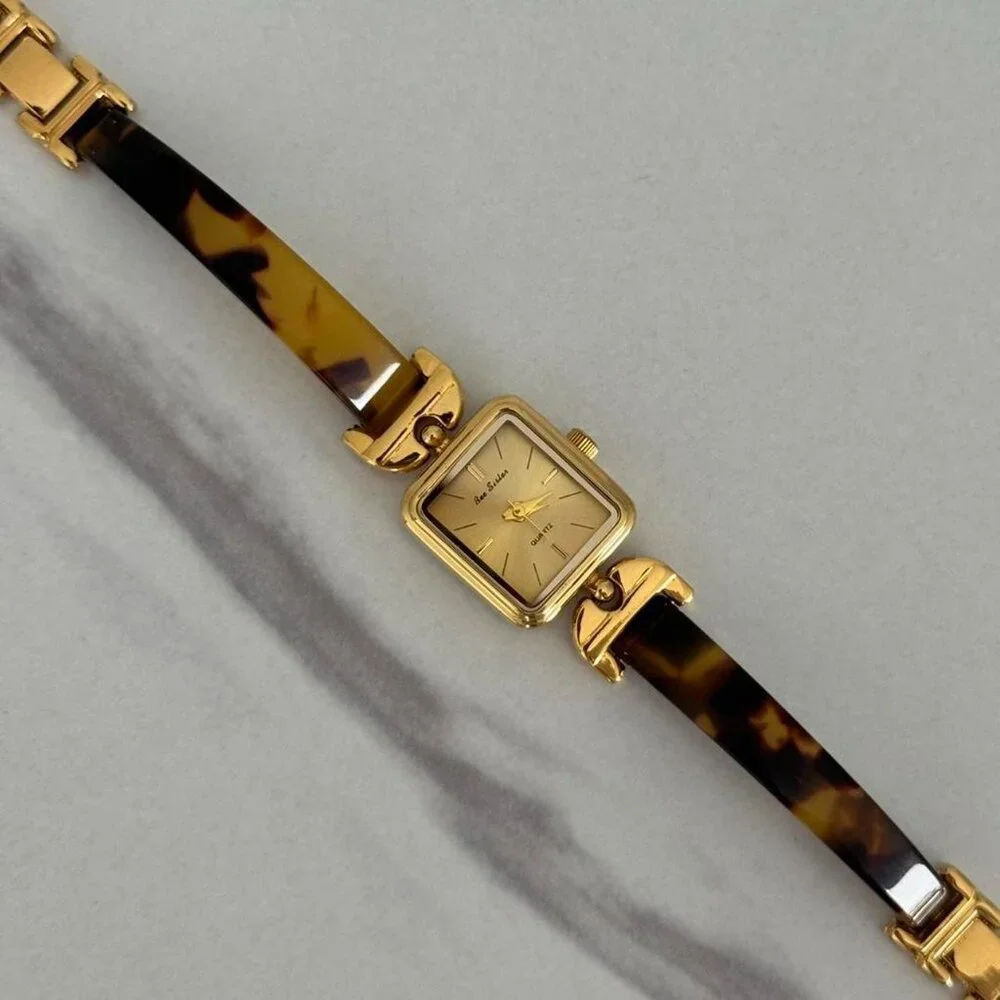 Sku0447 Vintage inspired‎ Gold Brown Women Classic Square Watch + gift bag